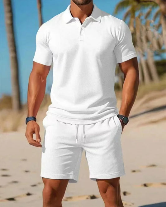 Conjunto de camisa Polo con botones de manga corta y pantalones cortos