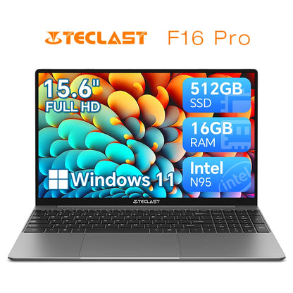Portátil TECLAST F16Pro de 15,6 pulgadas, 16 GB de RAM, 512 GB de SSD, CPU Intel N95, pantalla IPS FHD 1080P, WiFi 6, BT 5.0, USB 3.2, teclado retroiluminado, 38000 mWh