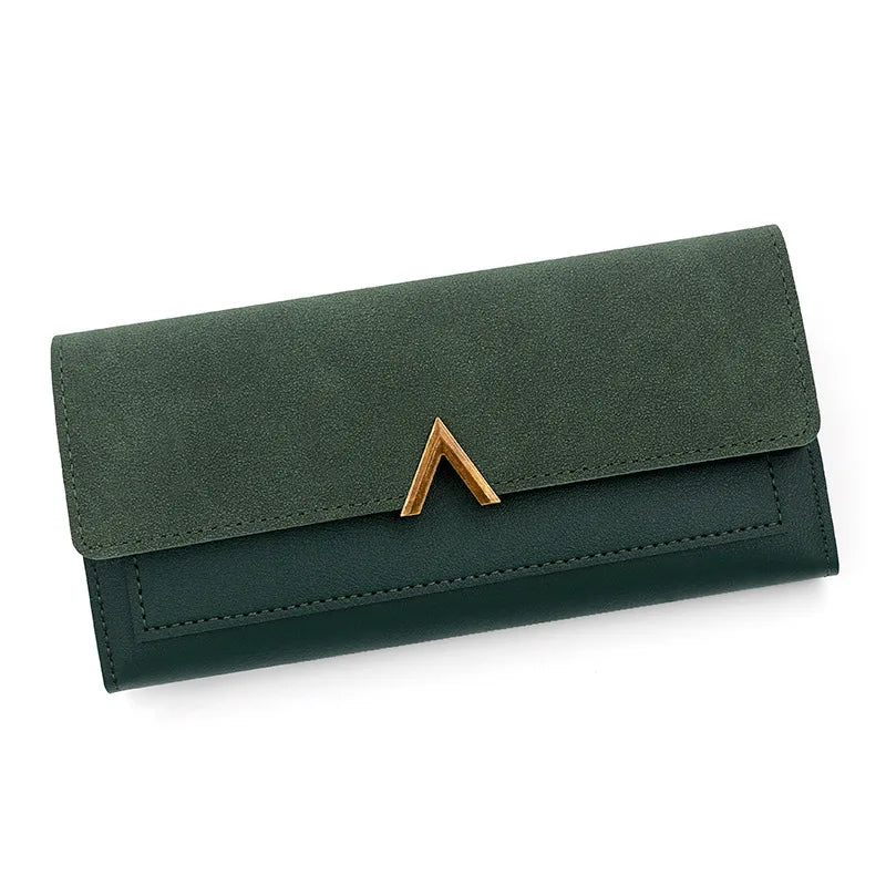 cartera larga con hebilla en forma de V para mujer, cartera triple para mujer