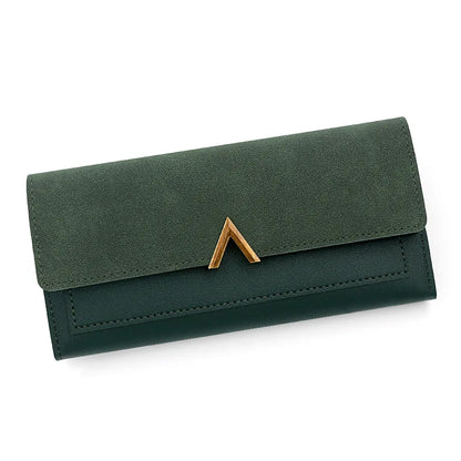 cartera larga con hebilla en forma de V para mujer, cartera triple para mujer