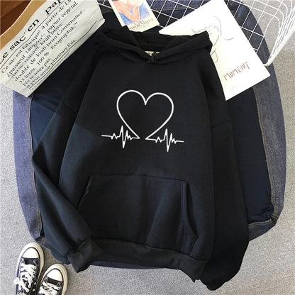 Sudadera con capucha con estampado de corazón de amor para mujer Otoño Invierno diario Casual deportivo Sudadera con capucha mujer comodidad al aire libre Jersey suelto