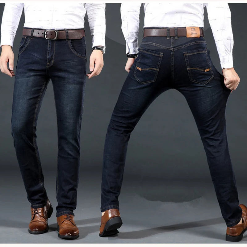 Nuevos pantalones ligeros de lujo elásticos ajustados para hombre, cómodos y suaves pantalones vaqueros informales rectos a la moda de negocios, ropa de marca masculina