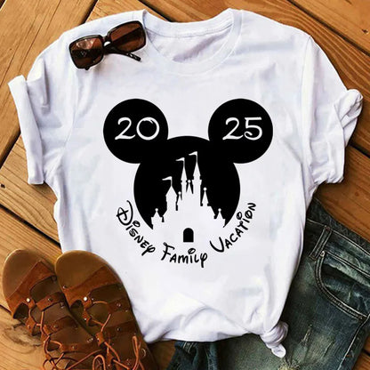 Camiseta de verano nueva de Disney Mickey y Minnie 2025 con estampado boni mujer, camiseta de manga corta, top informal holgadto Y2k para mujer