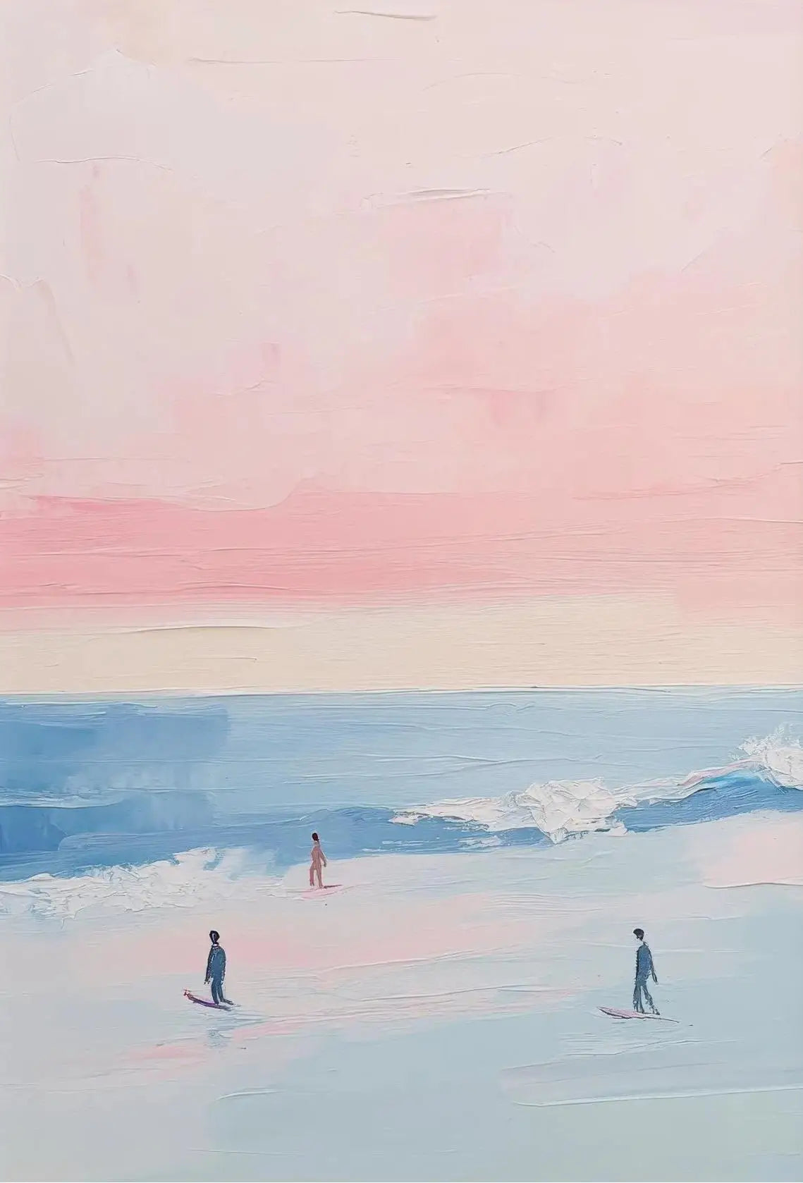 Azul rosa ondas playa atardecer palmeras océano paisaje arte cartel lienzo pintura al óleo Villa dormitorio pared del hogar decoración moderna