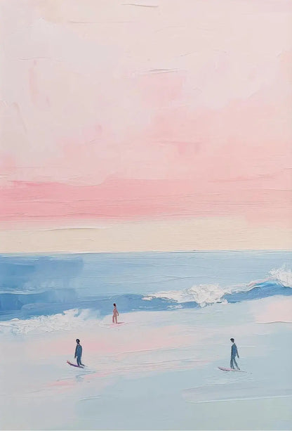 Azul rosa ondas playa atardecer palmeras océano paisaje arte cartel lienzo pintura al óleo Villa dormitorio pared del hogar decoración moderna