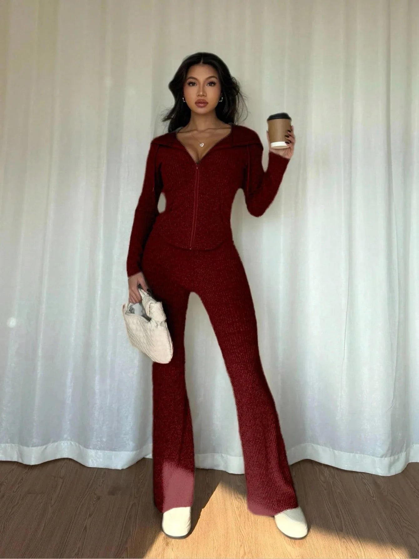 Conjunto cómodo de parte superior con cremallera informal para mujer