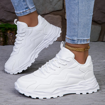 Zapatillas de deporte informales con plataforma vulcanizada para mujer, zapatos planos de malla transpirables para correr y caminar, calzado deportivo grueso