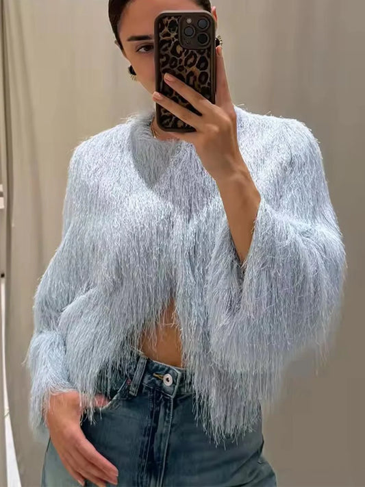 Abrigos cortos con decoración de borlas para mujer, chaquetas con mangas para la muñeca a la moda para mujer, prendas de vestir exteriores informales elegantes para oficina