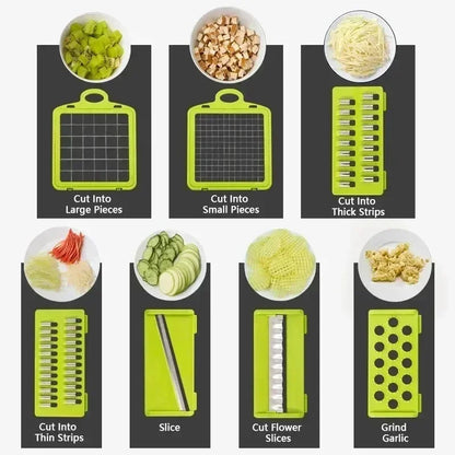 Cortadora de verduras multifuncional de gran capacidad para cocina para cortar verduras, rallar patatas y rebanar.