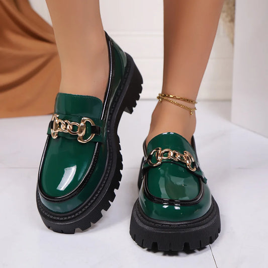 Nuevos zapatos informales con punta redonda y parte inferior gruesa, suela de goma de cuero PU