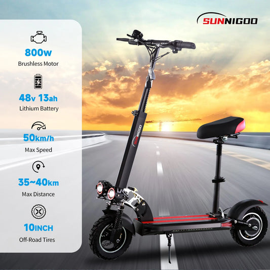 Powerful 800W 48V 15AH Electric Scooter 50km/h Max Speed ​​50km Range 10 Inch Tires Double Shock Absorption Foldable Electric Scooter for Adults