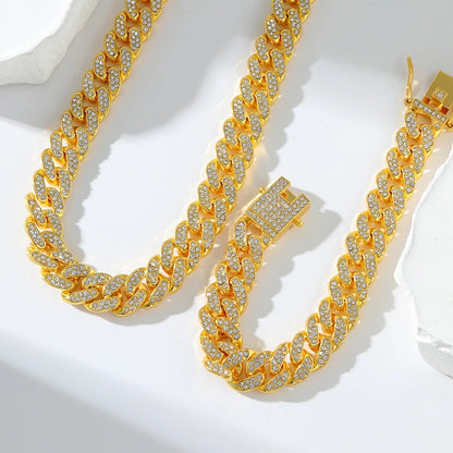 Ensemble collier et bracelet en chaîne cubaine épaisse plaquée or 18 carats de style punk pour hommes et femmes 