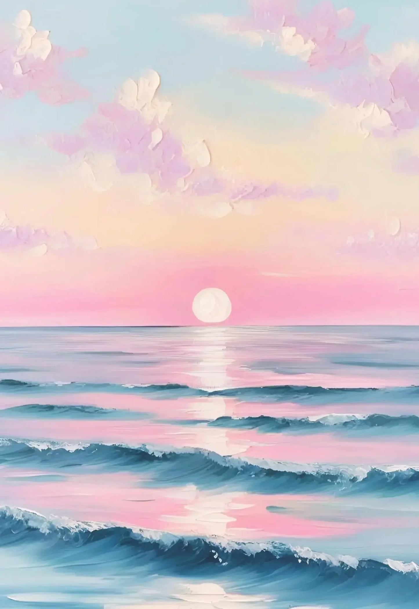 Azul rosa ondas playa atardecer palmeras océano paisaje arte cartel lienzo pintura al óleo Villa dormitorio pared del hogar decoración moderna