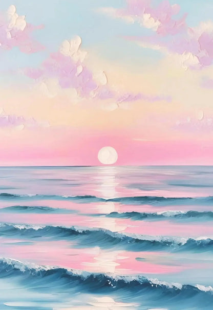 Azul rosa ondas playa atardecer palmeras océano paisaje arte cartel lienzo pintura al óleo Villa dormitorio pared del hogar decoración moderna