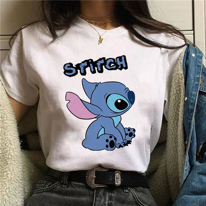 Camiseta divertida de dibujos animados de Stitch de Disney de los años 90 para mujer, camiseta de Lilo y Stitch, camiseta gráfica, ropa de calle, camisetas, ropa femenina