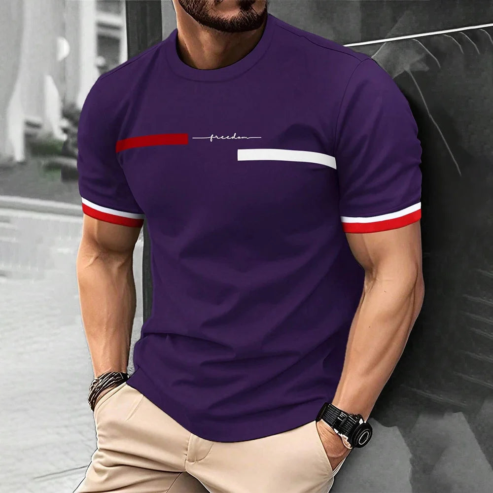 Camiseta de moda de verano con estampado de letras y rayas 3D para hombre, estilo hip hop, estilo Harajuku, informal, de cuello redondo, de gran tamaño