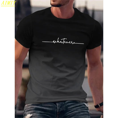 Camiseta de moda de verano con estampado de letras y rayas 3D para hombre, estilo hip hop, estilo Harajuku, informal, de cuello redondo, de gran tamaño