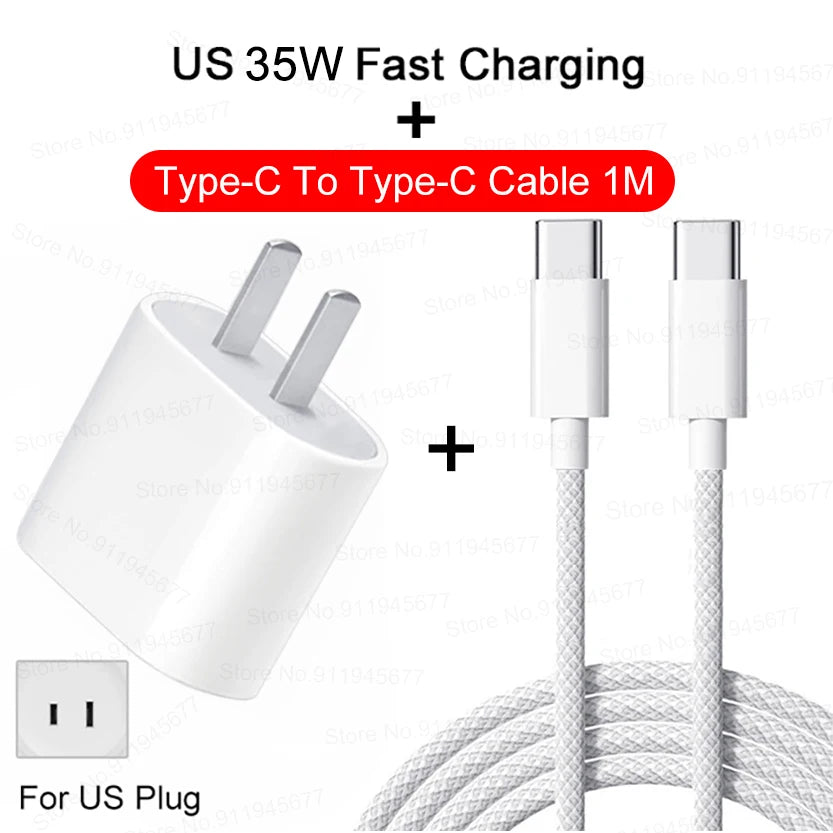 Cargador rápido PD de 35 W para iPhone 11, 12, 13, 14 y 15 Pro Max, cable de carga rápida para iPhone 15 Plus, cable de datos USB tipo C, cargador de teléfono