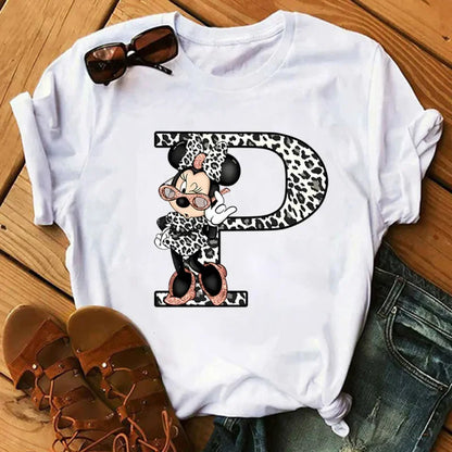 Camisetas con estampado de 26 letras para mujer, camisetas Disney 2024, camisetas casuales de verano de manga corta, camisetas gráficas para mujer, ropa para mujer