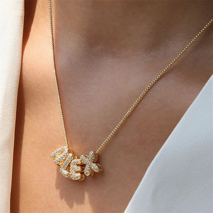 Collares con letras de burbuja personalizados en 3D, collares con nombre de globo para mujeres y niñas, joyería personalizada con nombre en oro de 18 quilates.