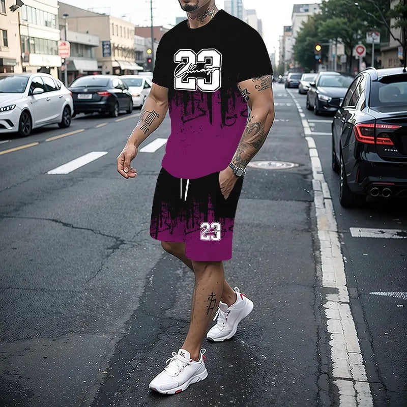 Conjunto de camiseta con estampado para hombre, pantalones cortos con estampado creativo