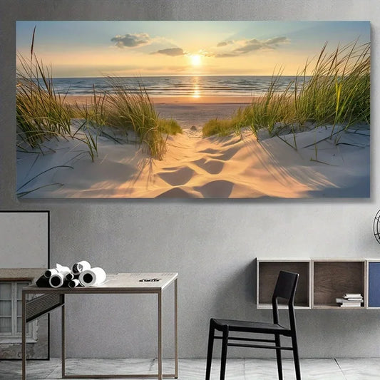 Pósteres artísticos de pared de puesta de sol de playa, pintura en lienzo de paisaje grande, impresión, imagen de decoración de pared nórdica para decoración del hogar sin marco