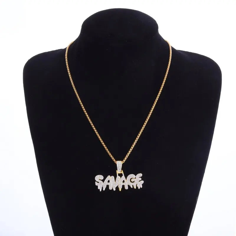Hip Hop Ice Out Wild Alphabet Pendant Necklace Cool Jewelry for Men Women Hip Hop Rock Rap Gifts 