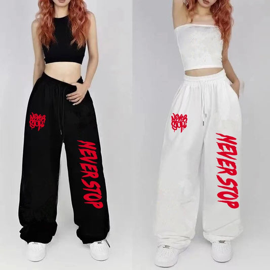 Pantalones de chándal con diseño de cordón en blanco y negro para mujer, pantalones deportivos de baile callejero para mujer, pantalones largos que combinan con todo