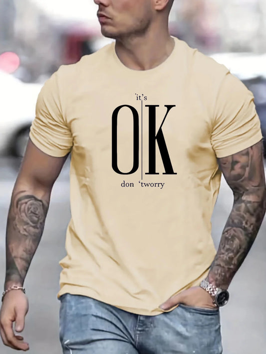 Camiseta de manga corta para hombre, cuello redondo, estampado de letras, cómoda, informal, de verano, talla holgada.