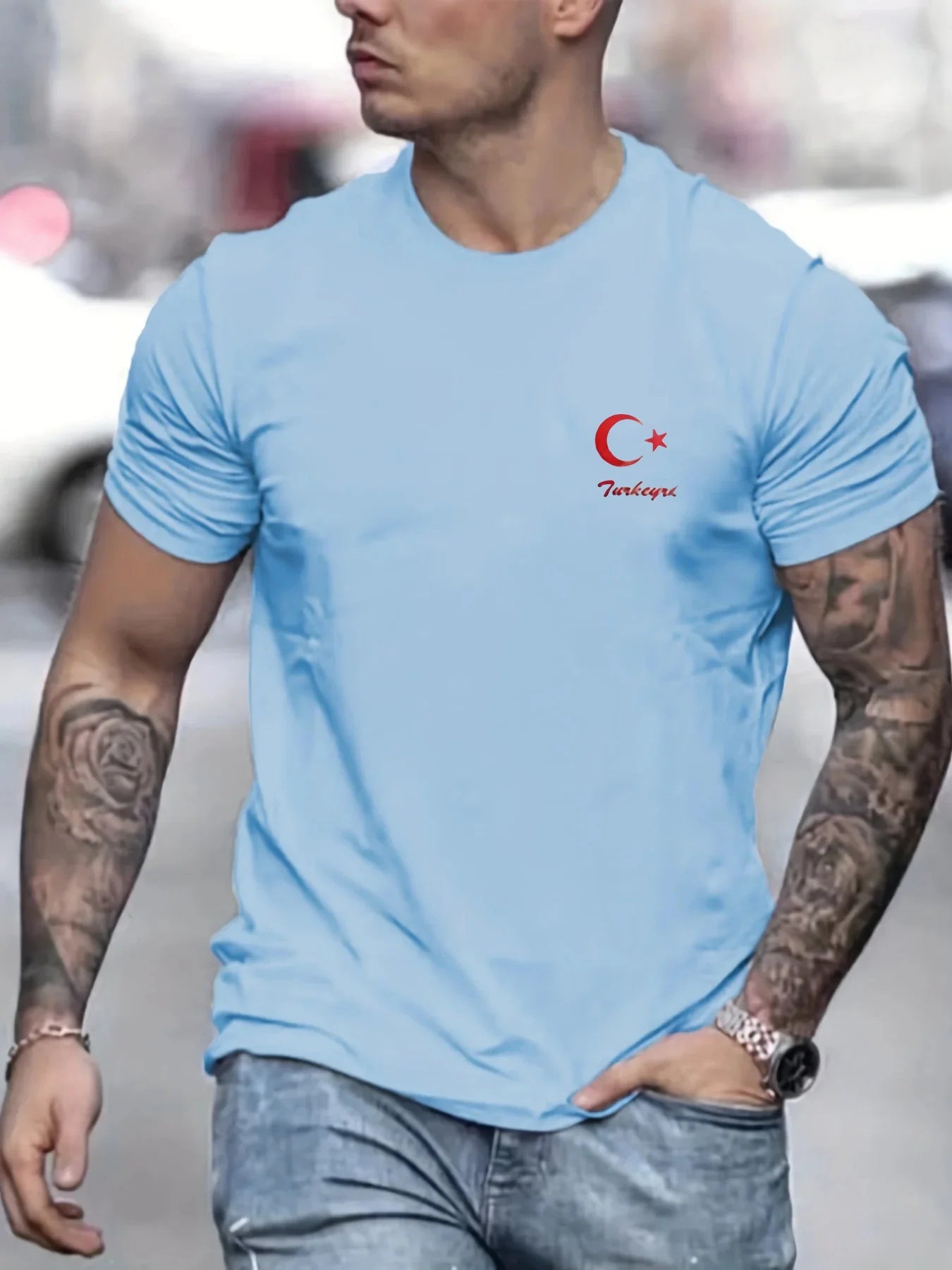 Camiseta de manga corta para hombre, cuello redondo, estampado de letras, cómoda, informal, de verano, talla holgada.