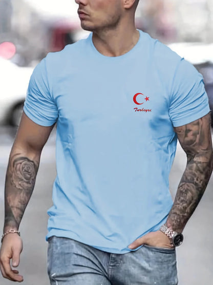 Camiseta de manga corta para hombre, cuello redondo, estampado de letras, cómoda, informal, de verano, talla holgada.