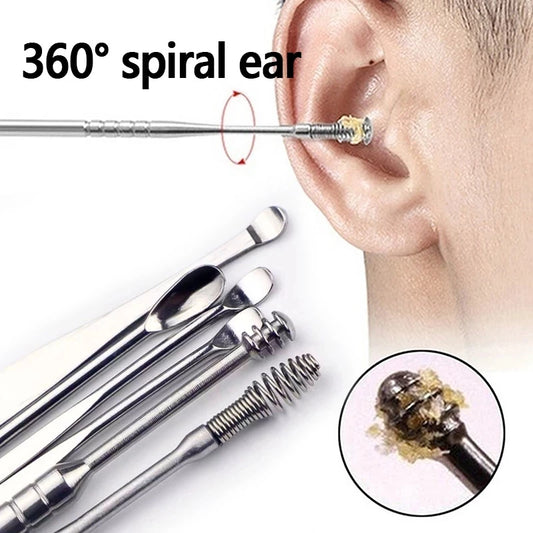 Ensemble de 6 nettoyeurs d'oreilles, cure-cérumen en acier inoxydable, kit de perçage, curette, cuillère, outils de nettoyage des oreilles