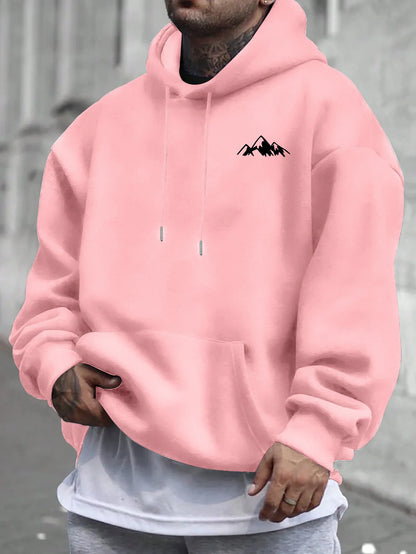 Sudadera con capucha rosa informal para hombre con forro polar, elegante gráfico, manga larga, ajuste regular, ropa informal, sudadera con capucha de mezcla frontal