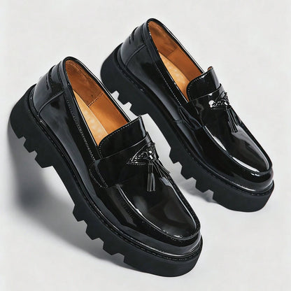 zapatos de vestir de negocios sin cordones para caballero, zapatos negros formales con hebilla brillante para fiesta
