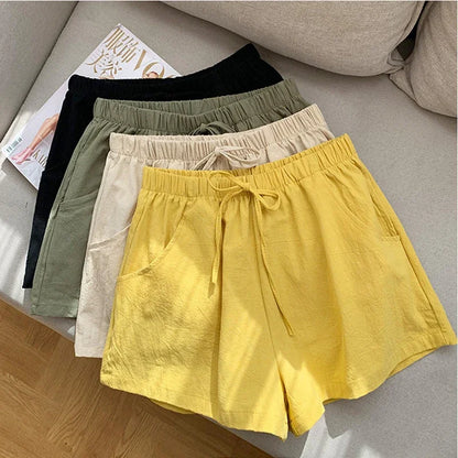 Pantalones cortos casuales de lino para mujer, pantalones cortos de entrenamiento para gimnasio, pantalones cortos de algodón, pantalones cortos negros de cintura alta para mujer, pantalones cortos deportivos para mujer