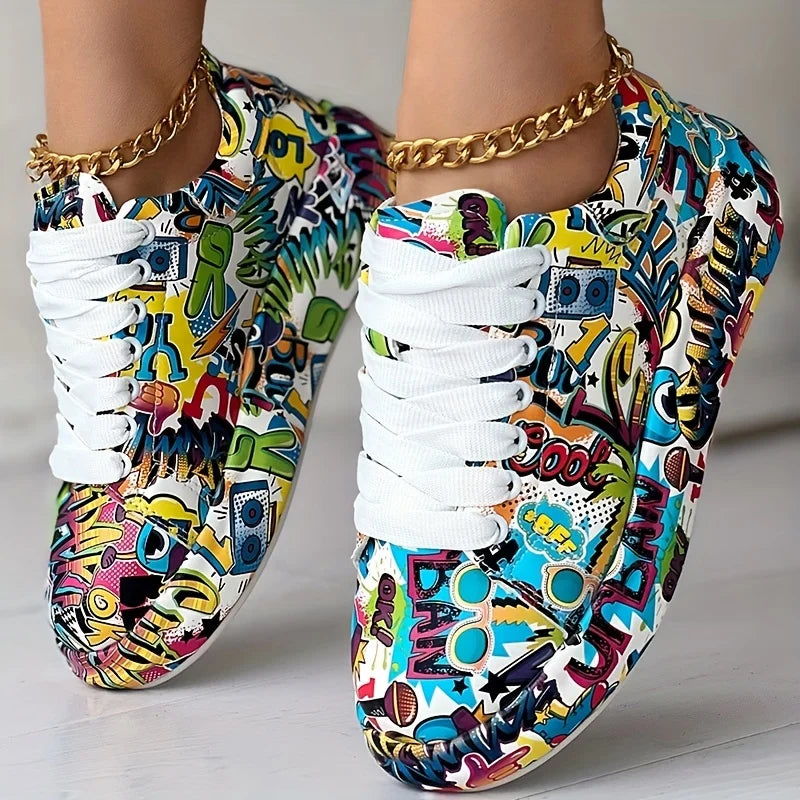 Zapatillas con estampado de grafiti para mujer, zapatillas elegantes