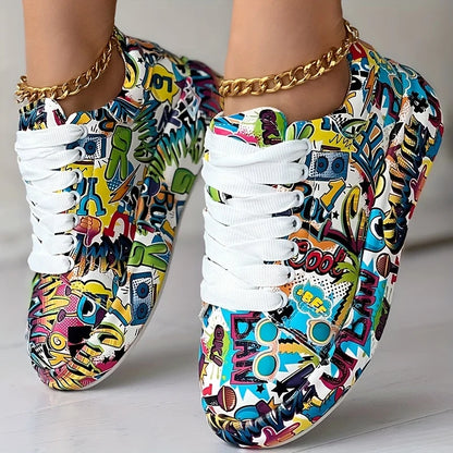 Zapatillas con estampado de grafiti para mujer, zapatillas elegantes