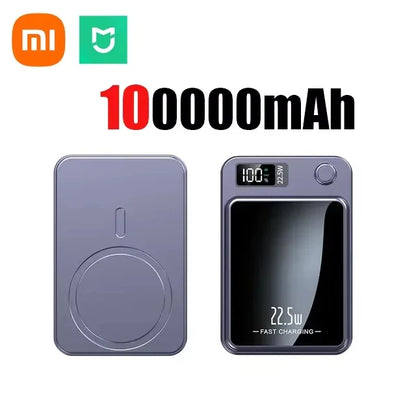 Cargador inalámbrico rápido Xiaomi de 100.000 mAh con batería externa magnética Magsafe para iPhone, Huawei y Samsung.