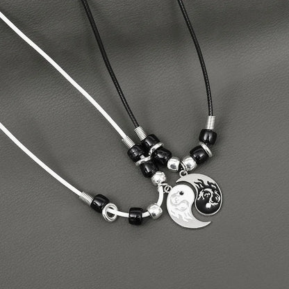 Juego de 2 o 4 pulseras y collares de Tai Chi Yin Yang para parejas, con colgante y cadena trenzada ajustable, a juego, para amantes, gargantilla.