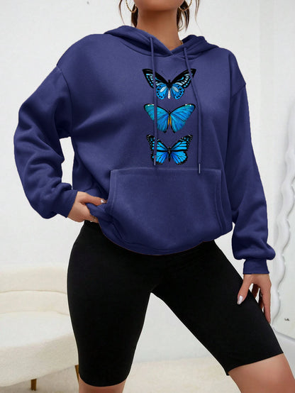 Sudadera con capucha con estampado de mariposa creativa para mujer, sudadera informal de calle, Sudadera con capucha de lana a la moda