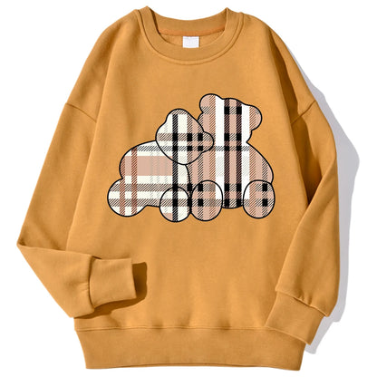 Sudaderas informales con estampado de oso de peluche para mujer, jersey suave de lana cómodo, con cuello redondo a la moda para mujer