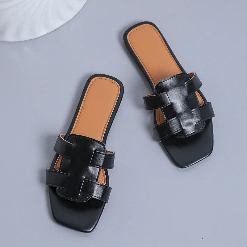 Sandales plates de créateur pour femmes, chaussures tissées décontractées à semelle