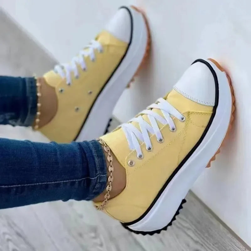 Zapatos casuales nuevos para mujer, de lona, con cabeza redonda, color liso, de caña baja y talla grande, para otoño y verano