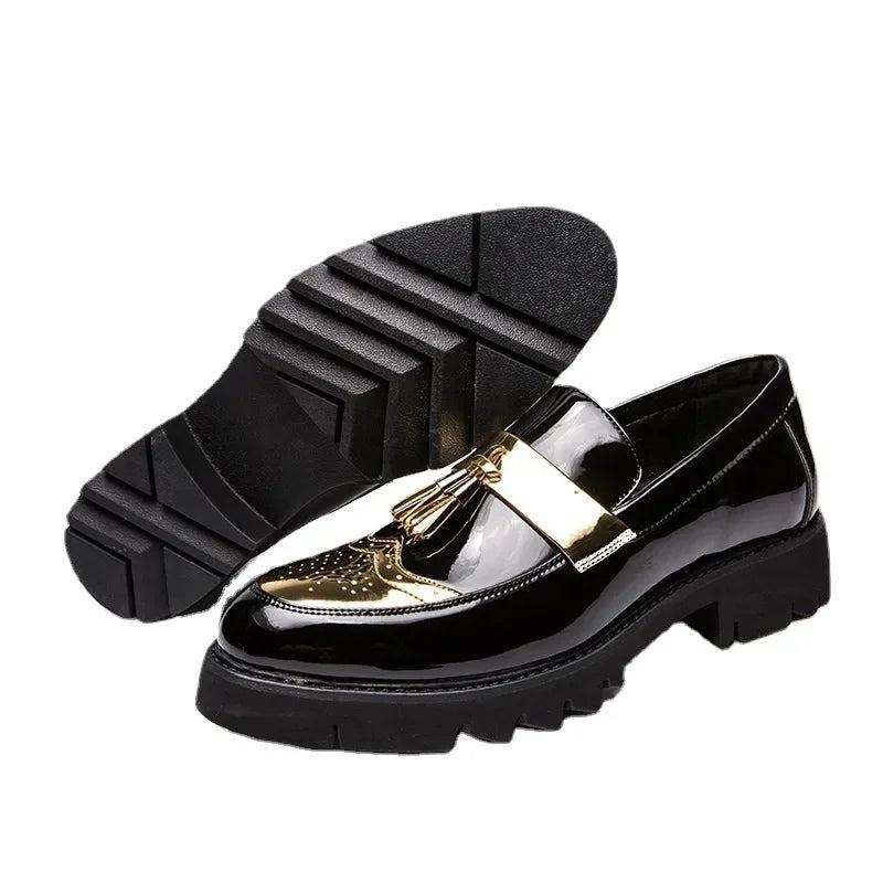 zapatos de cuero casuales charol superficie brillante perezoso altura creciente zapatos