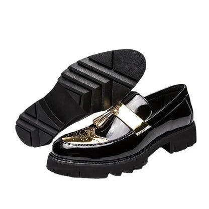 zapatos de cuero casuales charol superficie brillante perezoso altura creciente zapatos