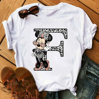 Camisetas con estampado de 26 letras para mujer, camisetas Disney 2024, camisetas casuales de verano de manga corta, camisetas gráficas para mujer, ropa para mujer