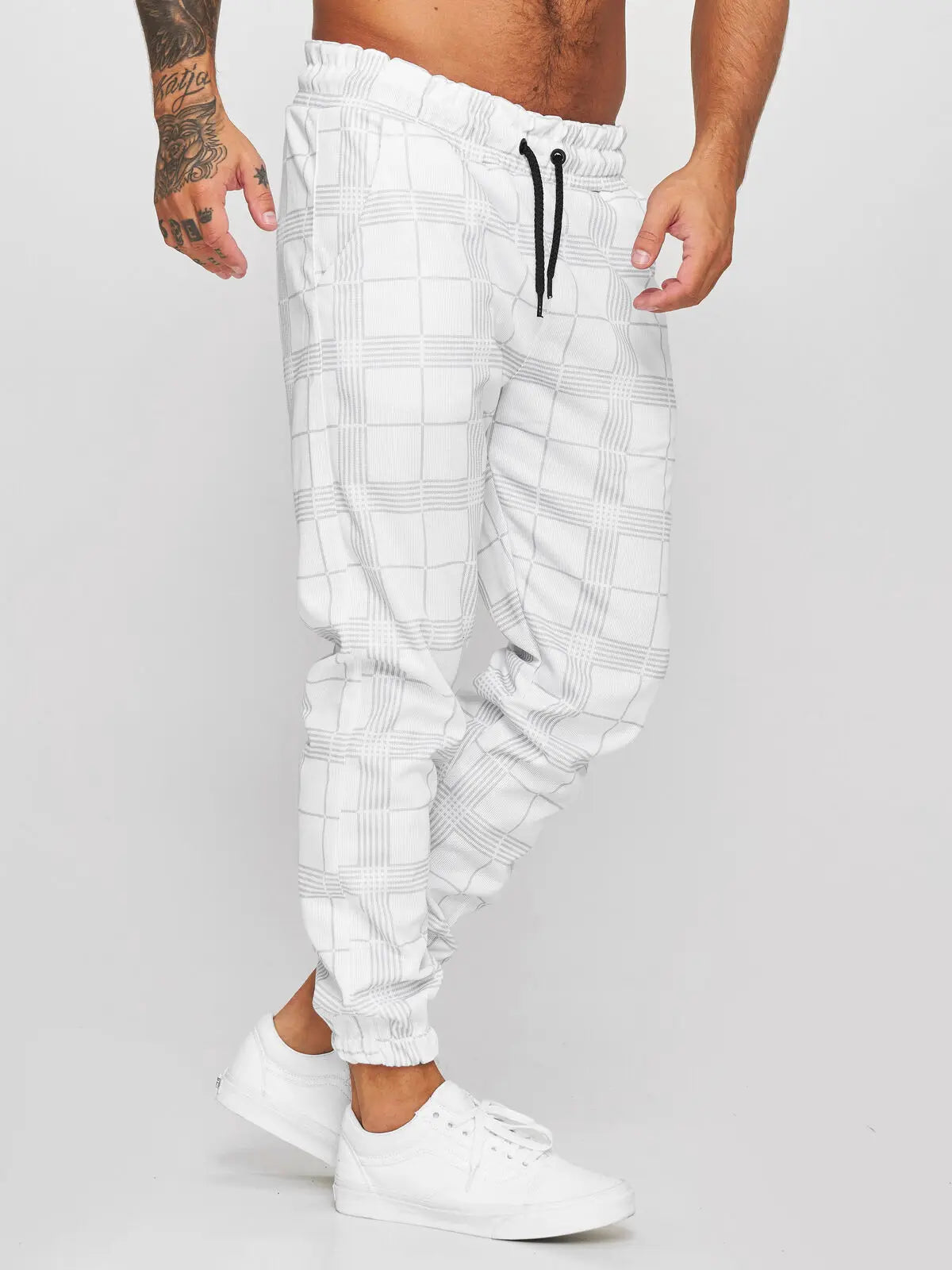 Pantalon slim à carreaux pour homme, pantalon décontracté taille moyenne 