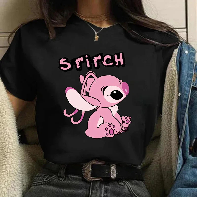 Camiseta divertida de dibujos animados de Stitch de Disney de los años 90 para mujer, camiseta de Lilo y Stitch, camiseta gráfica, ropa de calle, camisetas, ropa femenina