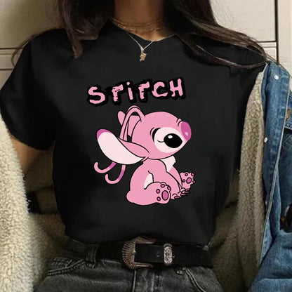 Camiseta divertida de dibujos animados de Stitch de Disney de los años 90 para mujer, camiseta de Lilo y Stitch, camiseta gráfica, ropa de calle, camisetas, ropa femenina