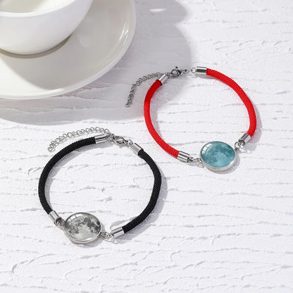 Juego de 2 pulseras de acero inoxidable para parejas, para mujer, amante, sol luminoso, luna, cuerda, amuleto, amistad, novia, fiesta, joyería, regalo